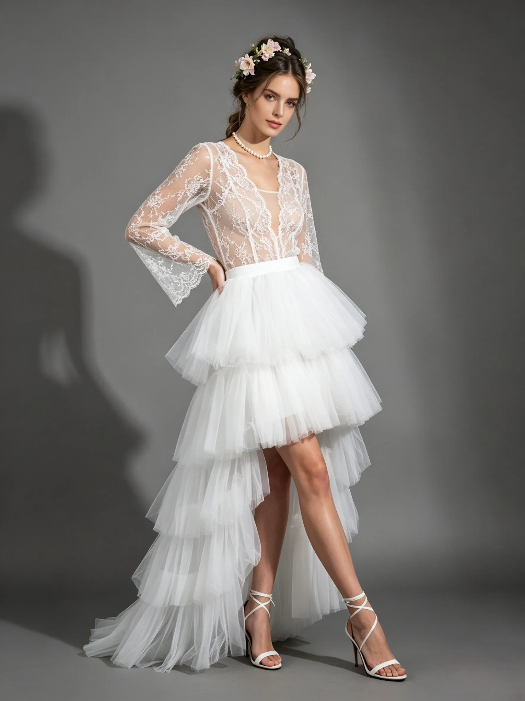 Bridal Wedding Lolita Multi-Layer Tulle Bridal Skirt Fluffy Skirt Bridal Gown Petticoat Asymmetric Design GT02