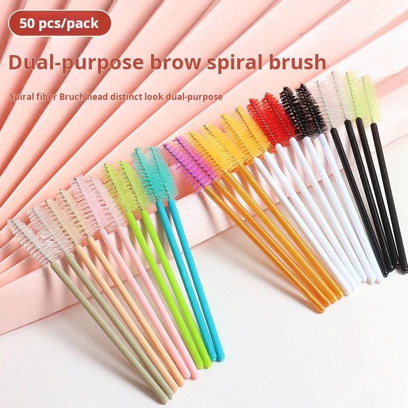 100Pcs Nude Eyelash Extensions Disposable Mascara Wands Plastic Handle Spoolies Cosmetics Makeup for Eye Brow Nylon Brush