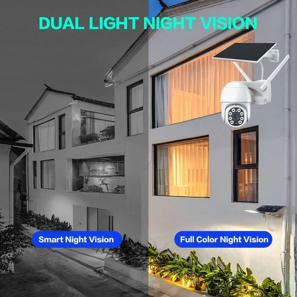 5MP Solar PTZ Wifi Camera Tuya Outdoor Solar Panel Color Night Vision Wireless IP Camera Built-in Battery CCTV Security Cameras