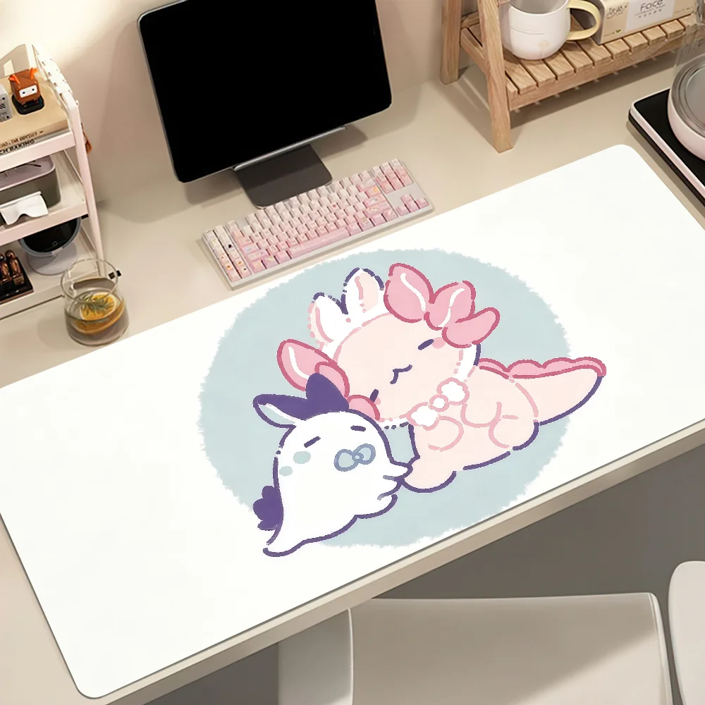 Pink Axolotl Cute Mouse Pad Large Non-slip Lockedge Desktop Computer Desk Mat Keyboard Writing MousePad Office Gamer Student