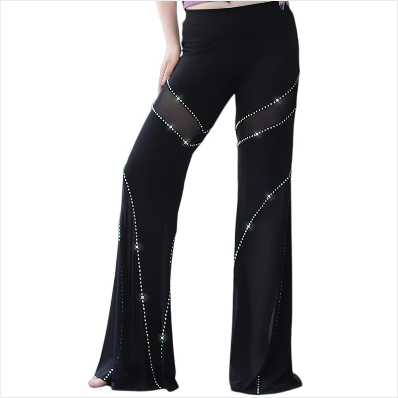 

autumn and winter belly dance pants high-end diamond flared pants dance sports training Trousers Oriental dance costumes
