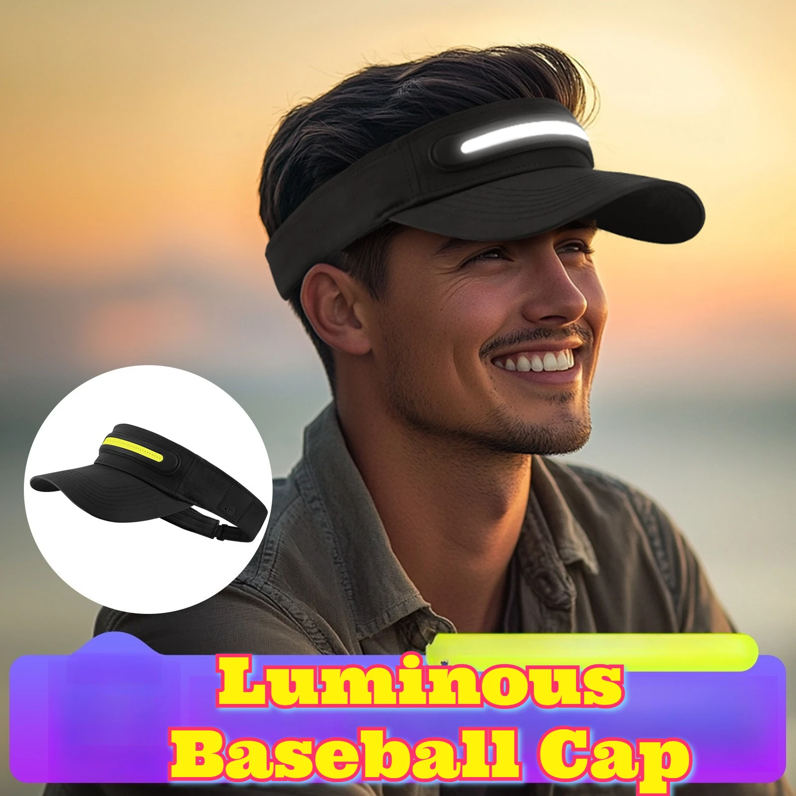 

Rechargeable LED Light Up Cap Outdoor Night Activities Adjustable Sun Hat Bright Illumination Nighttime Visibility Sport Fishing