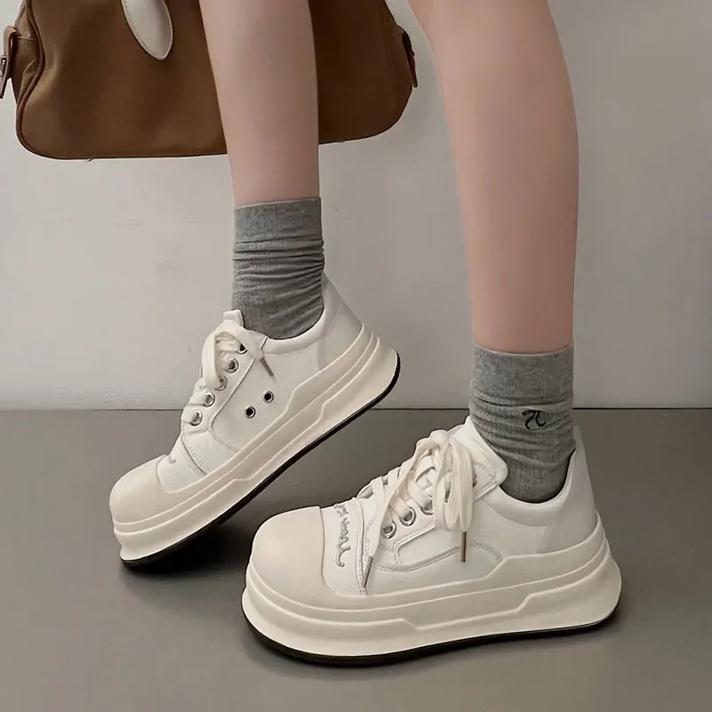 

Модные женские повседневные туфли на толстой подошве в стиле «ugly cute» с круглым носком и перекрестными ремешками, новая модель весна-осень