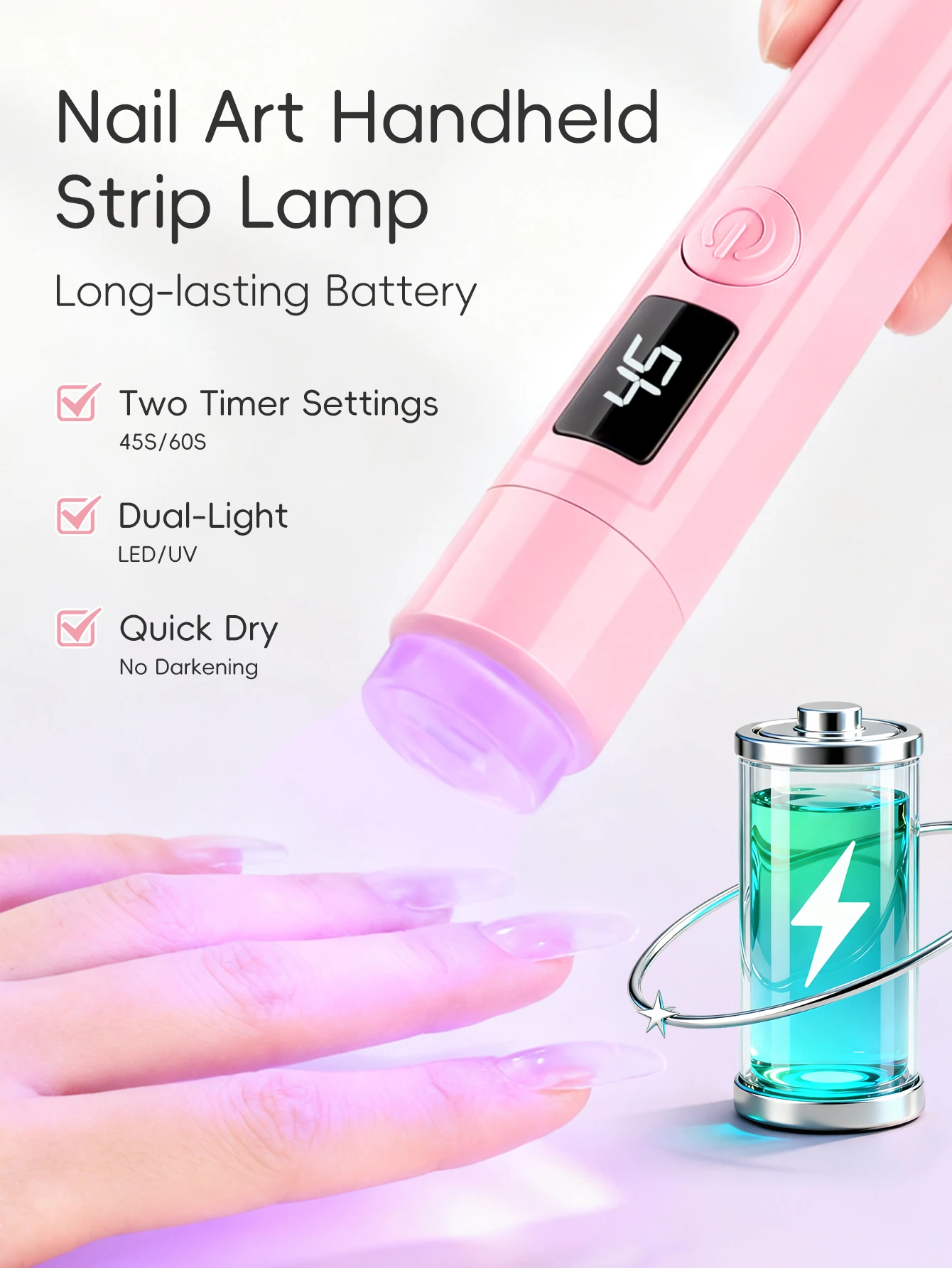 1Pc Pink On-Screen Display Handheld Nail Art UV Lamp For Gel Nails, Mini Nail Light, Portable LED Nail Lamp, USB Nail Dryer