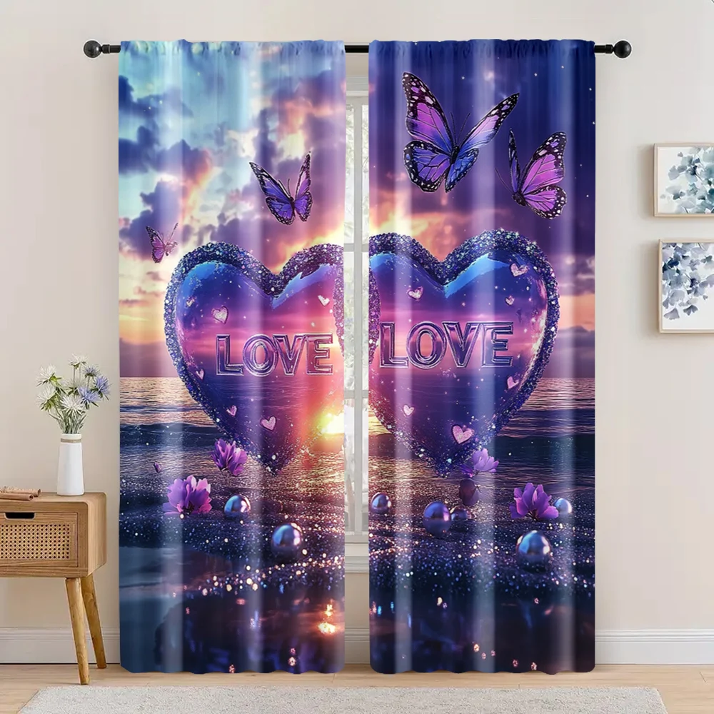 2pc,  Valentine's Day Scene Curtain Valentine'S Day 15 Protecting Privacy Festive Backdrops Use for Indoor Celebrations, Room