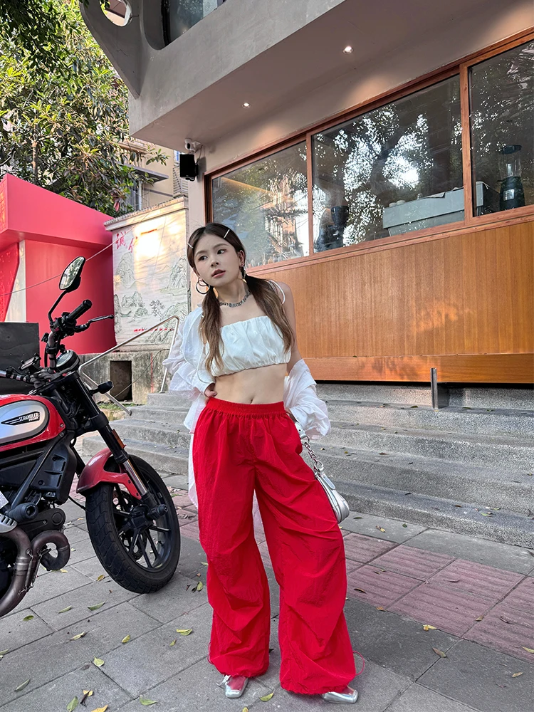 スリムフィットカジュアルワークウェアパンツローウエストレッド - Streetwear Brand Red のレビューと価格