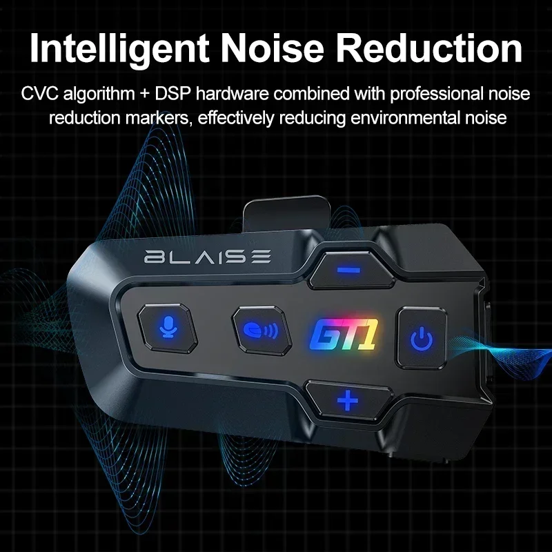 BLAISE GT1 Motorcycle Bluetooth Intercom Music Sharing 1000m 2 Riders Group Helmet Communication Speaker Headset Interphone