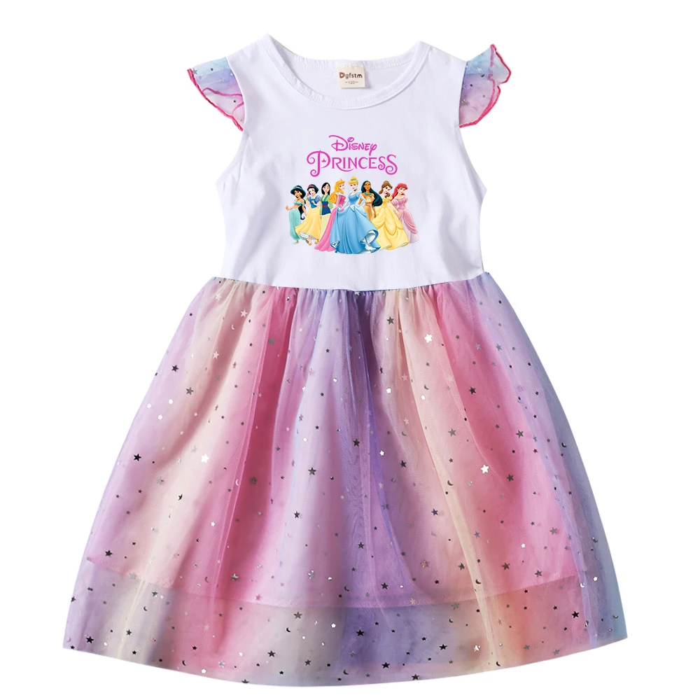 Schneeweiße Prinzessin Sommer Kinder kleider für Mädchen Cartoon Kurzarm Prinzessin Kleid Kinder Abschluss ball Mesh Kleider