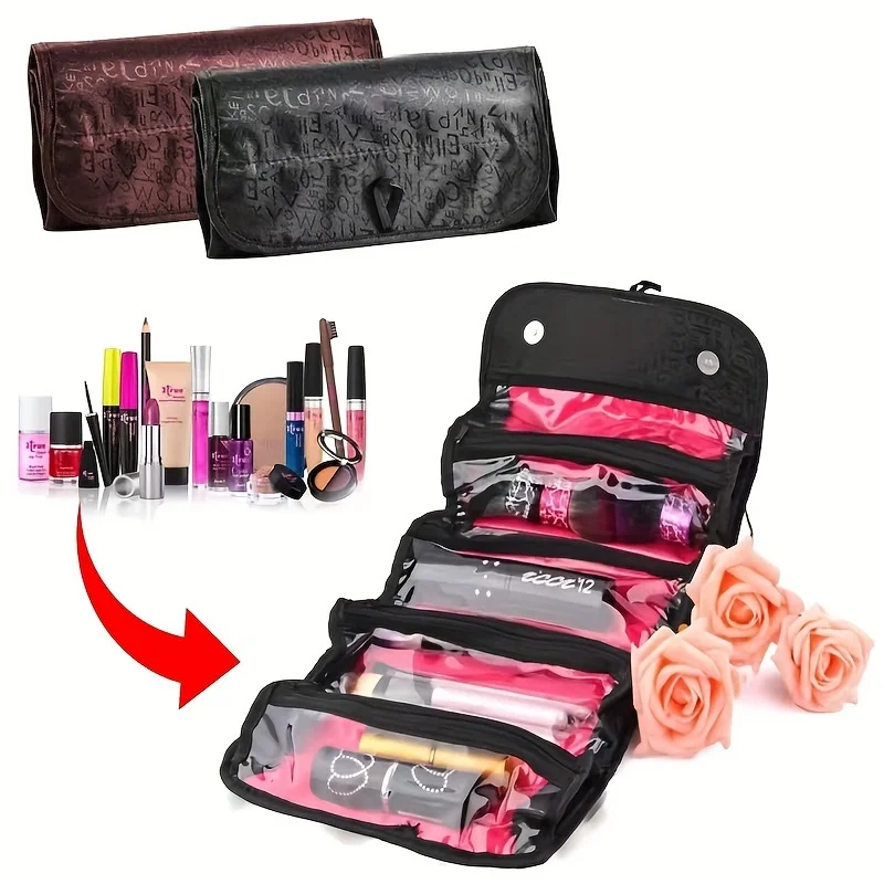 Foldable Clear Cosmetic Bag Large Capacity Transparent Makeup Pouch Portable Travel Toiletry Storage