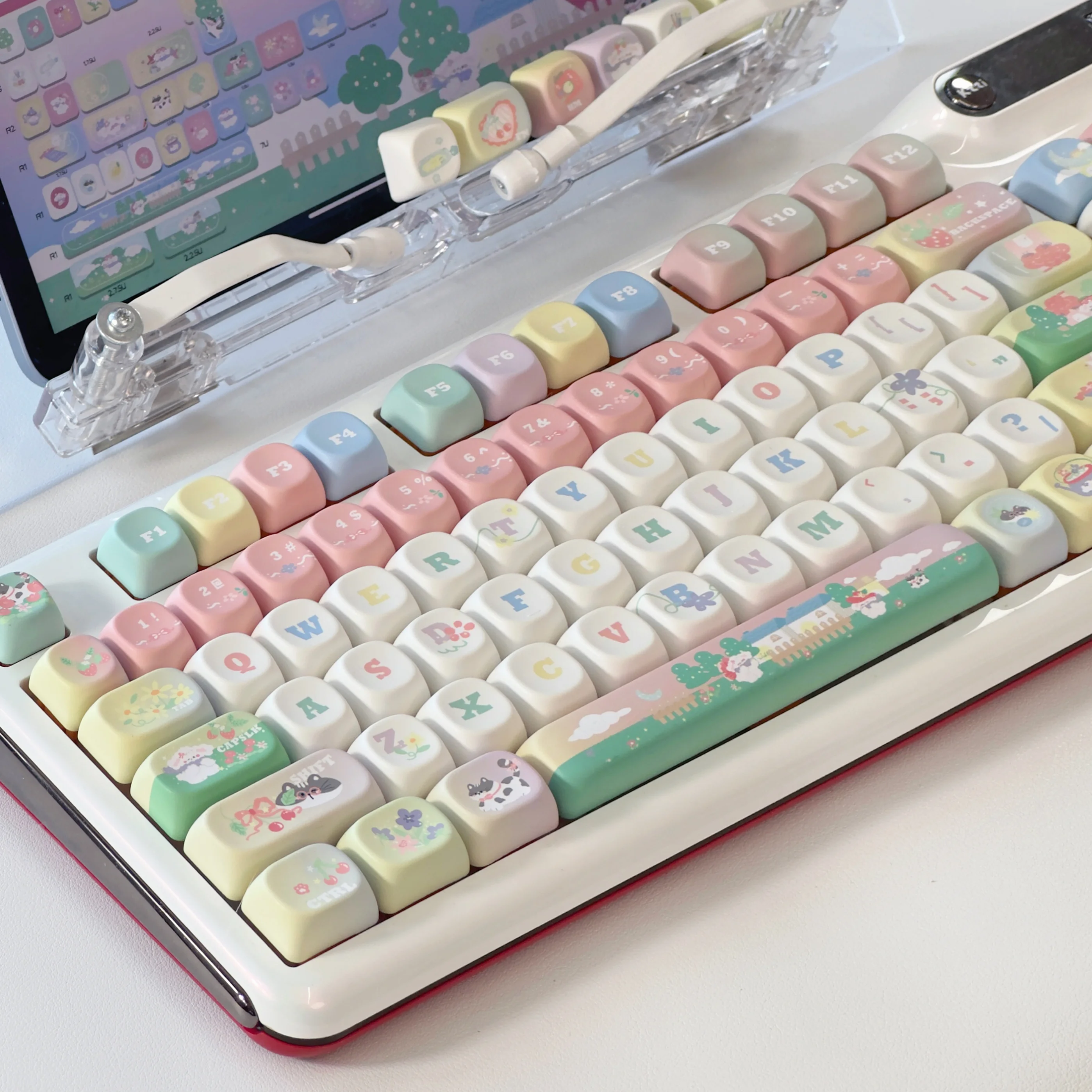 Imagem -06 - Pequeno Queijo Fresco Raspberry Ice Theme Keycap Grupo Sublimação Pbt Perfil Xda Teclado Mecânico Pintado à Mão Verão
