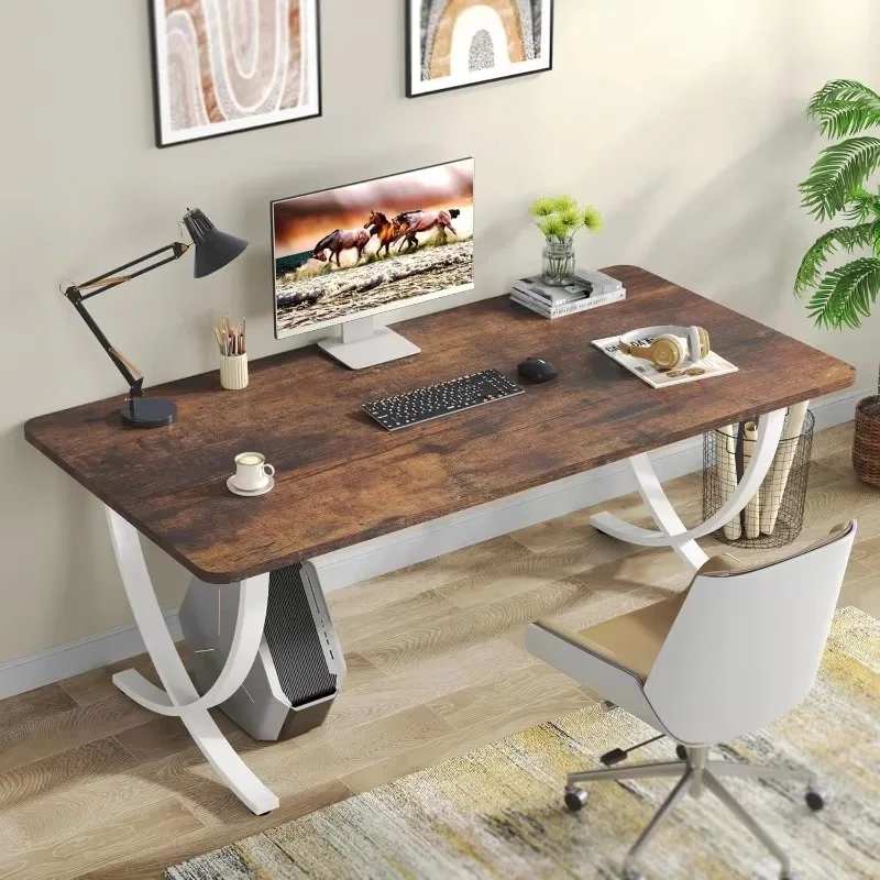 Executive Desk, 63” W x 31.5” D Large Office Desk, Modern Computer Desk , White and Walnut