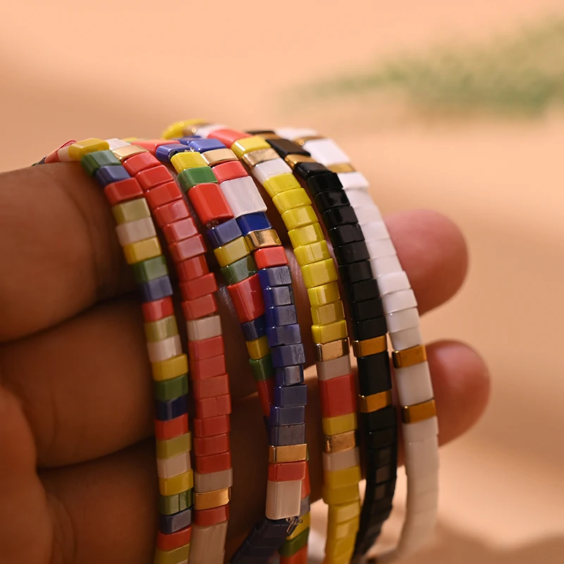 سوار مصنوع يدويًا بحبل مرن للفتيات ، لون لامع ، حبات تيلا ، سحر ، موضة ، صداقة ، إكسسوارات مجوهرات #3