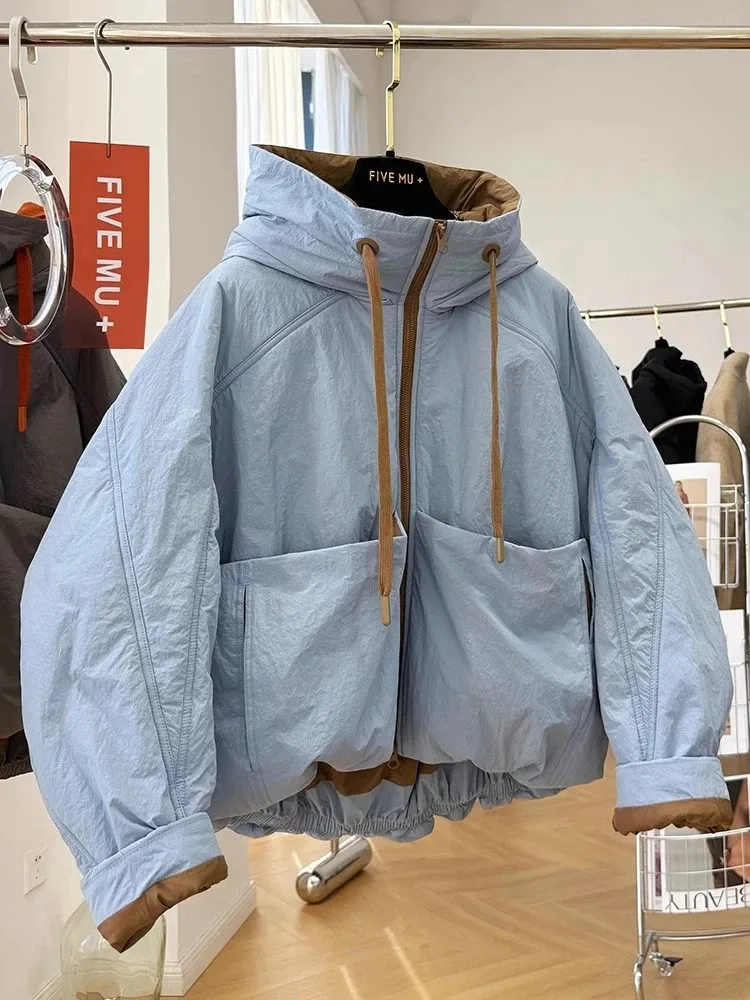 الكورية مقنعين سترة قطن للنساء 2026 شتاء جديد سميكة معطف دافئ موضة كل مباراة فضفاضة طويلة الأكمام بلايز أبلى