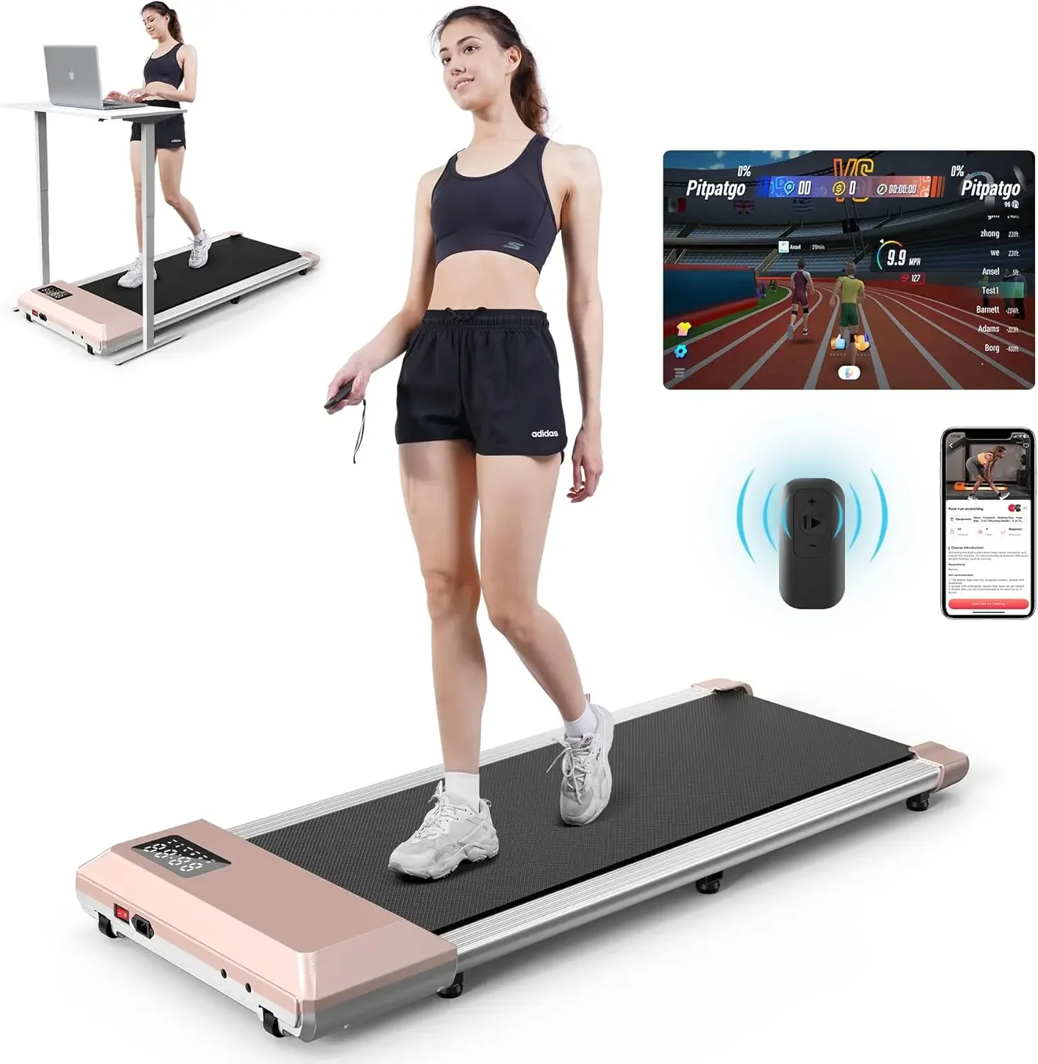 Walking Pad, 2024 Upgrade Smart Treadmills for Home, 2.5HP Small Quiet Portable Treadmill, Mini Under Desk Treadmill, APP & Remo