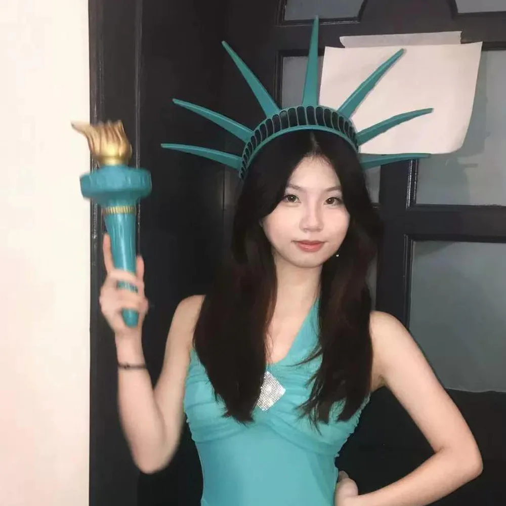 Statue Of Liberty Headpiece Torch Set Cosplay Lady Liberty Crown Headband Halloween July Patriotic Party Costume Props