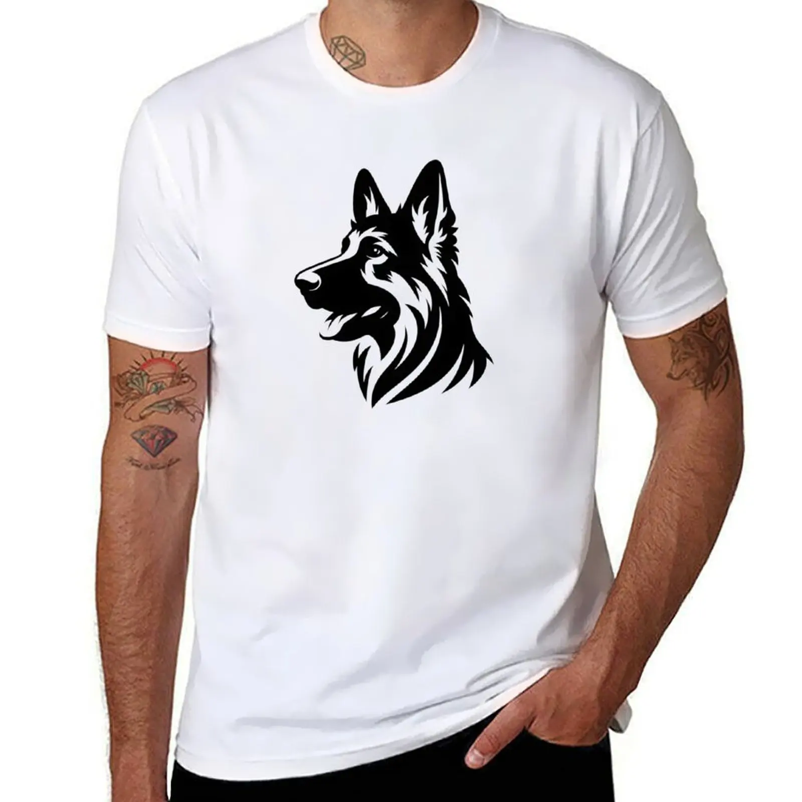 German Shepherd Pet Dog Silhoutte, Wild Animals, Minimalist Animal Silhoutte T-Shirt anime shirt shirts men