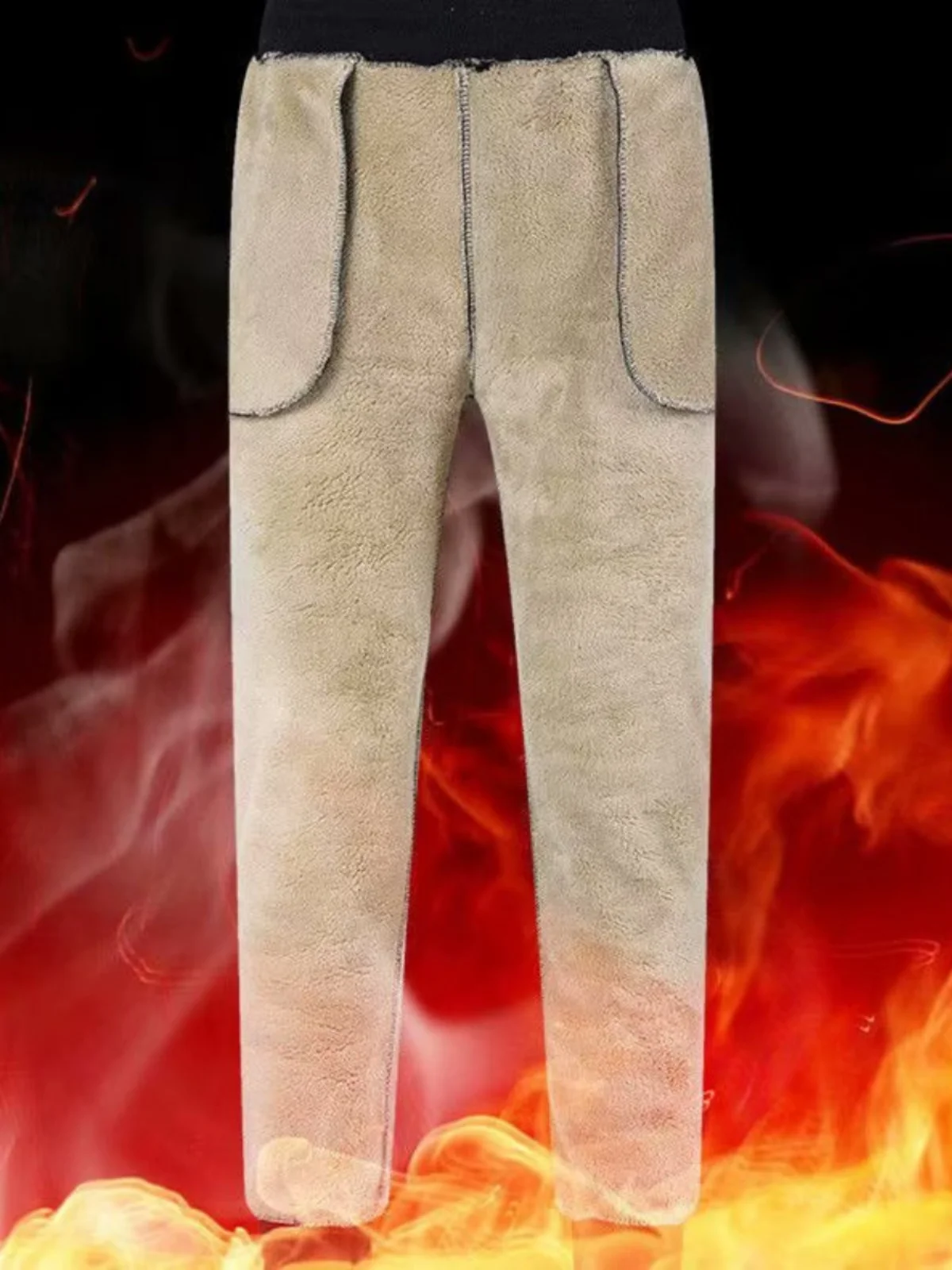 

ey Thiened Lamb Velvet Men's Winter Sports Pants Loose Fit Dstring Waist Long Casual Leisure Trousers Polyester Fiber