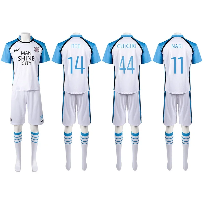 

Mikage Reo Chigiri Hyoma Nagi Seishiro Cosplay Blue Lock Cosplay Costume White Blue Jersey Socks Set Unisex Role Playing Outfit