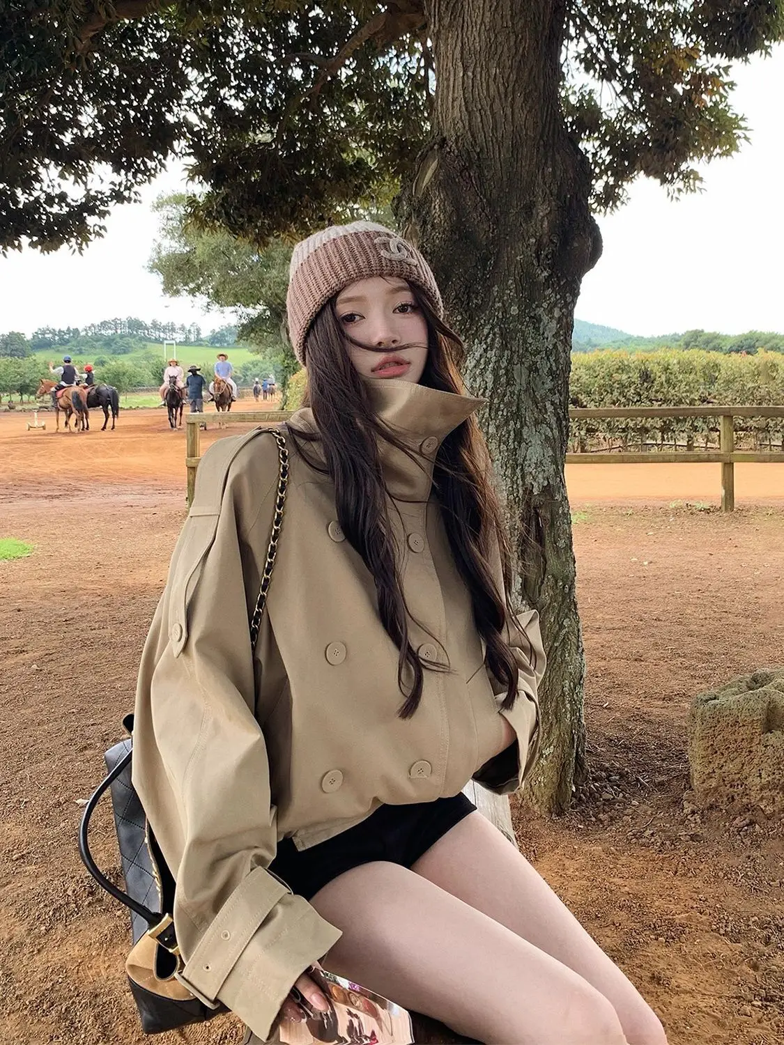 Корейская двубортная куртка с длинными