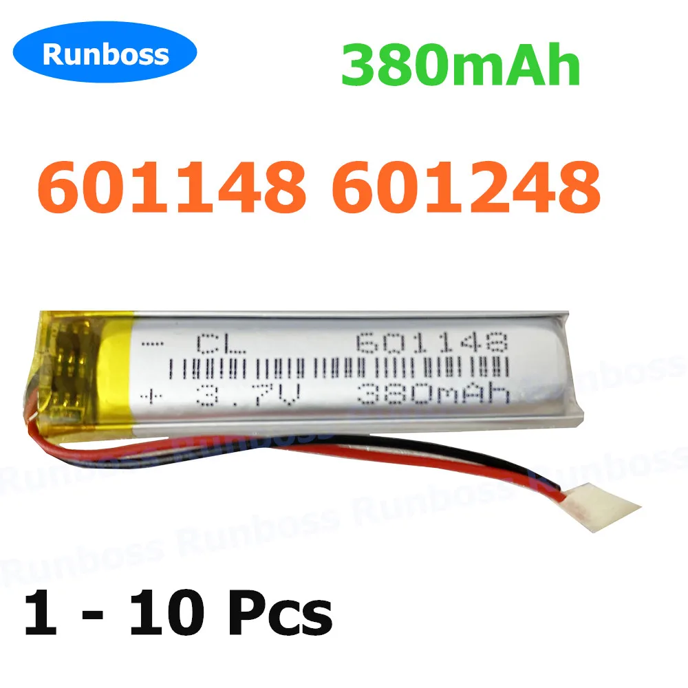 1-10 PCS 601148 3.7V 380MAH 601248 lithium polymer batteries 601250 replacement for rat 9 R.A.T 9 Bluetooth headphones 6*11*48mm