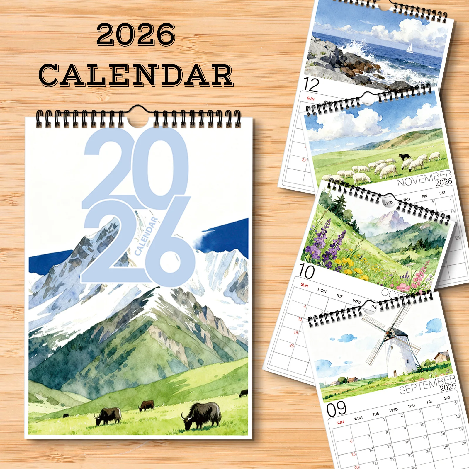 

1 шт. 2026 настенный календарь с сельским пейзажем, любители в деревенском стиле, идеально подходит для домашнего декора и годового планирования, забавный настенный календарь