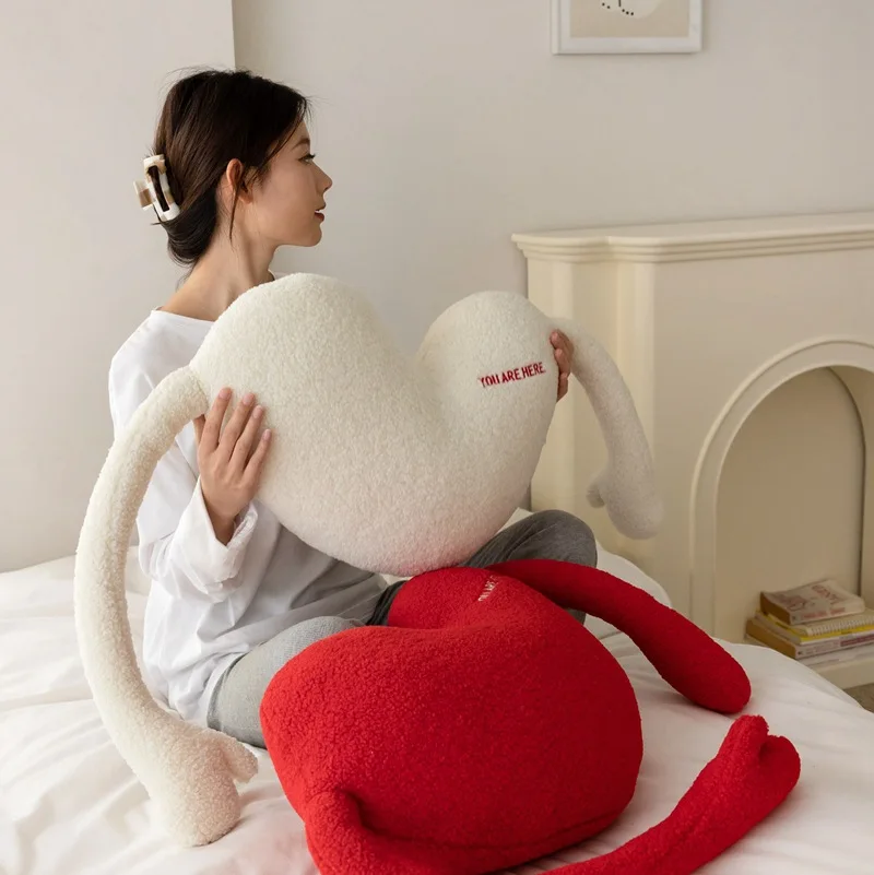 

New Ins Style Red Heart Plush Cushion Sofa Pillow Backrest Bedroom Decor