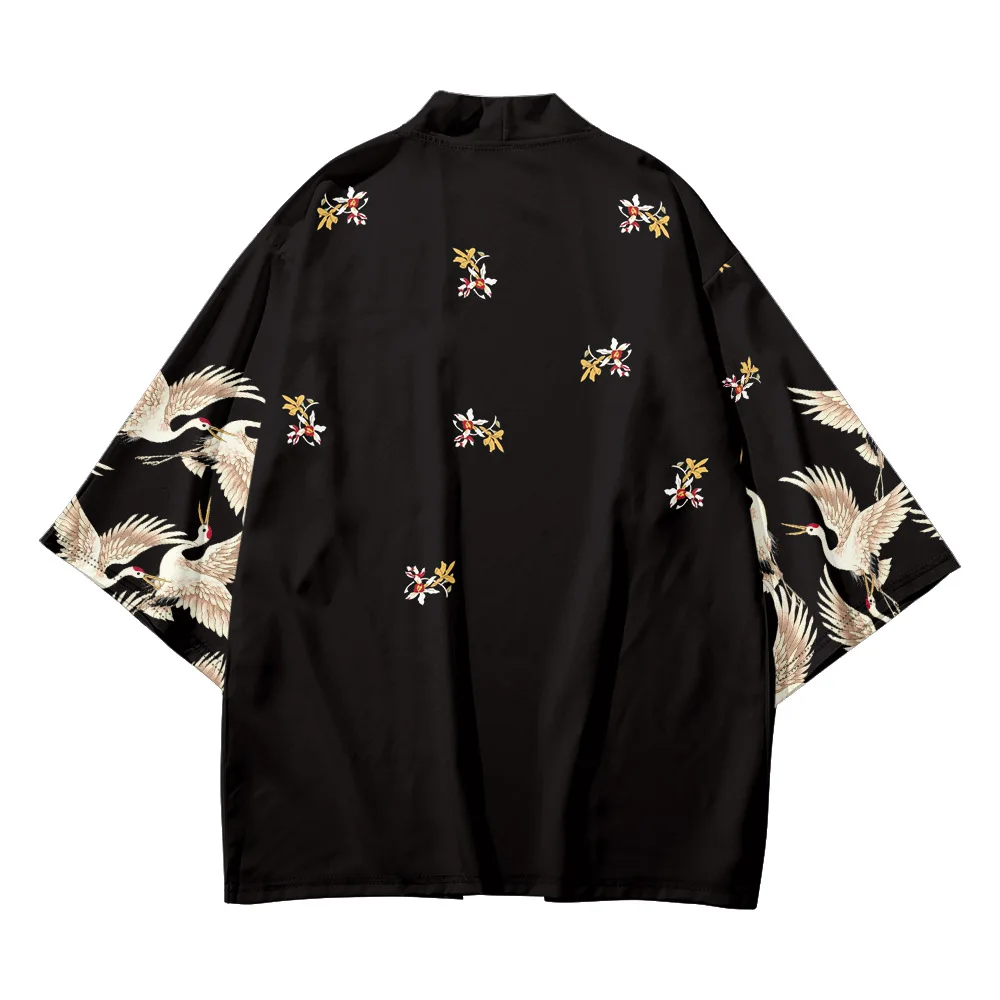 

Традиционное кимоно, повседневные топы, японский кардиган хаори, женское пальто юката с цветочным принтом журавля