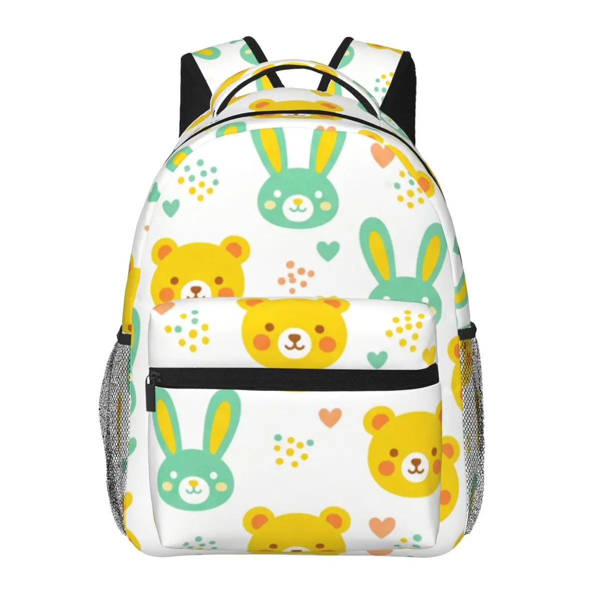 Aesthetic Student Backpack Half Drop Bear Bunny Heart Soft Kawaii White Sunny Yellow Mint Sweet Bookbag for Girls Teens Daily