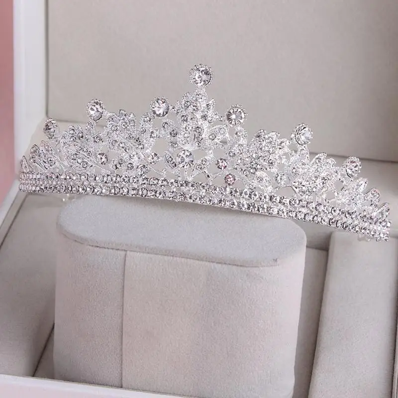 Hochzeitshaar-Tiara, Kristall-Braut-Tiara, Krone, silberfarbenes Diadem, Schleier-Tiara, Hochzeitshaar-Accessoires, Kopfschmuck, Kopfschmuck-Schmuckstücke – Detail 3