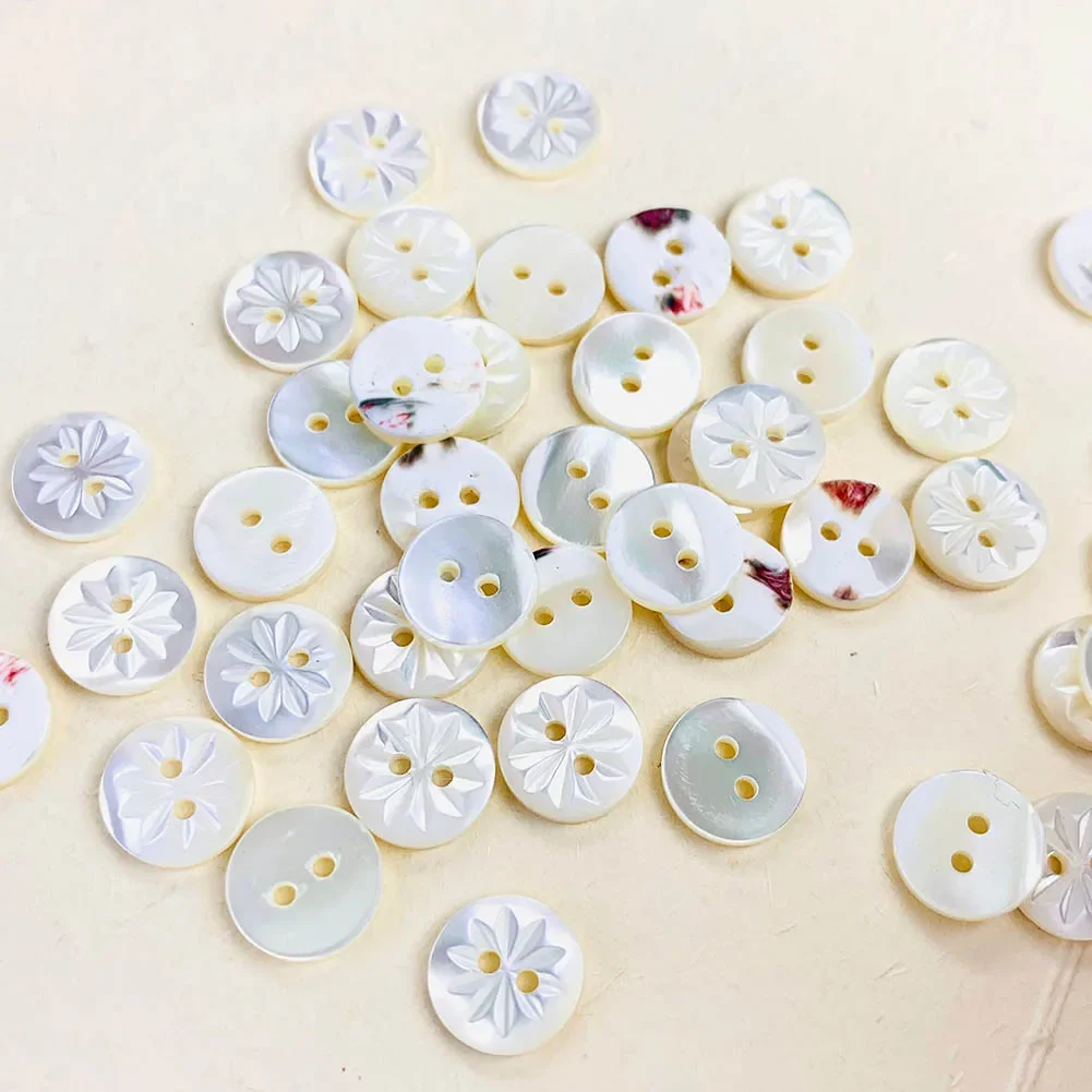 10PC Natural White Mother of Pearl Handmade Carving Flowers 2-holes Flatback Button Sewing Crafts DIY Scrapbooking Accessories