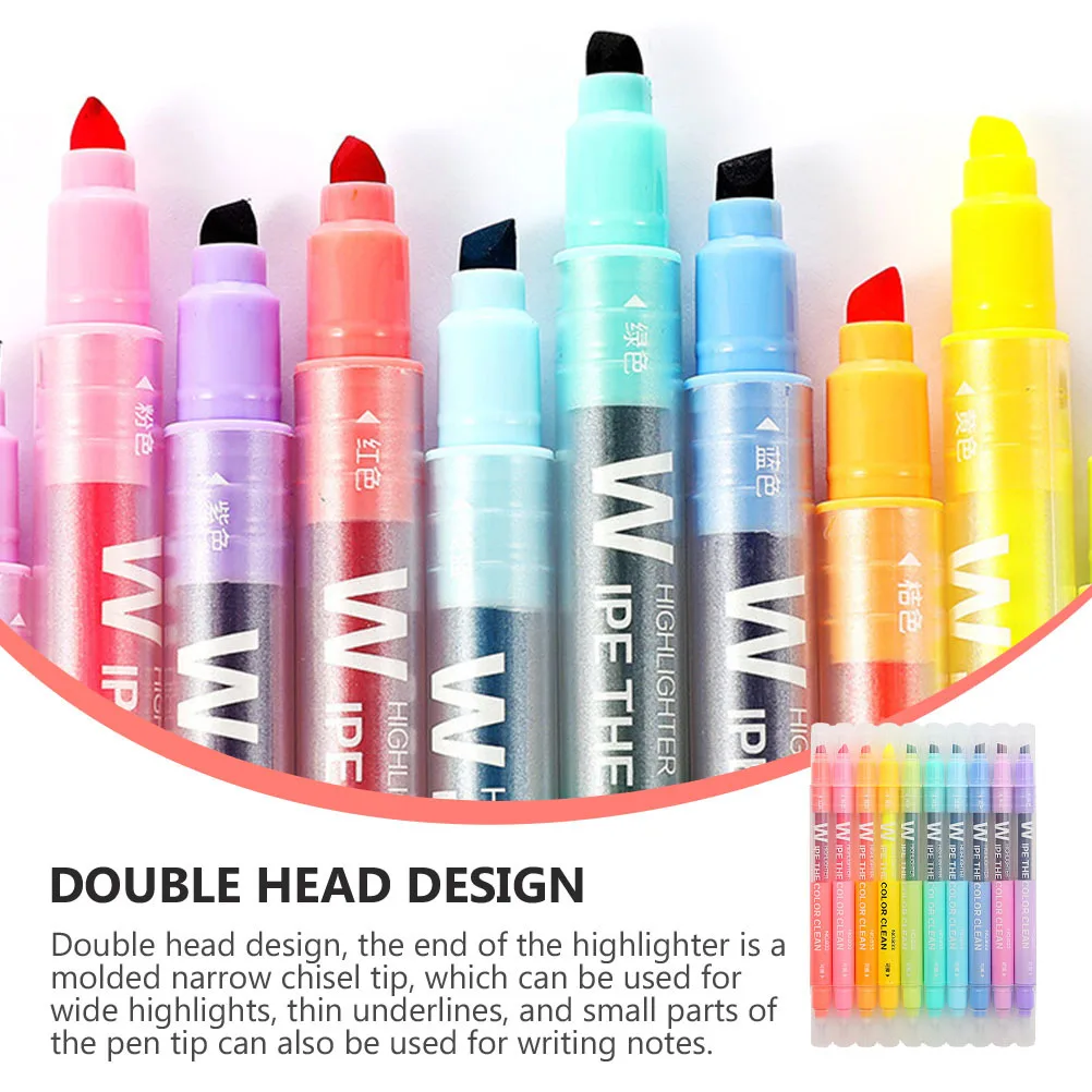

10Pcs Erasable Double Ended Highlighters Vibrant Colors Chisel Tip for School Office Supplies Erasable Highlighter