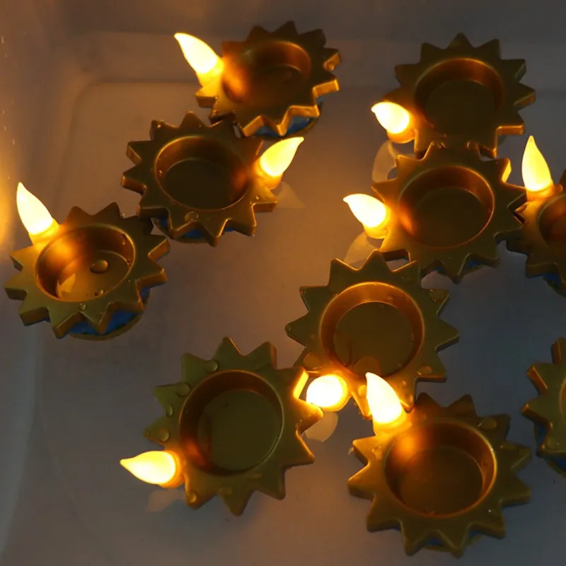A84E-12Pcs LED Candle Water-Activated Floating Oil Lamp - Indian Style Waterproof Diya For Home Decor