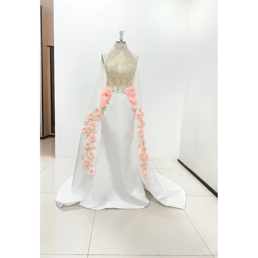 

Fashion 3D Flowers Wedding Dresses for Women Chic Sequined Appliques Mermaid Gowns Vestidos De Novia Sweep Train Bridal Dresses