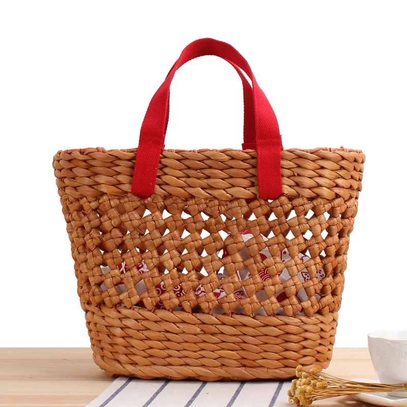 New Japanese and Korean natural corn husk hand-woven bag solid color hollow portable basket straw bag