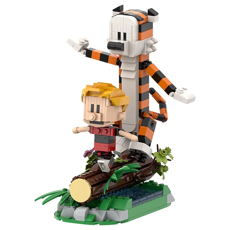 MOC-juego de disparos Calvined y Hobbes Tiger, bloques de construcción, modelo clásico, figuras de acción de Anime, ladrillos, rompecabezas,