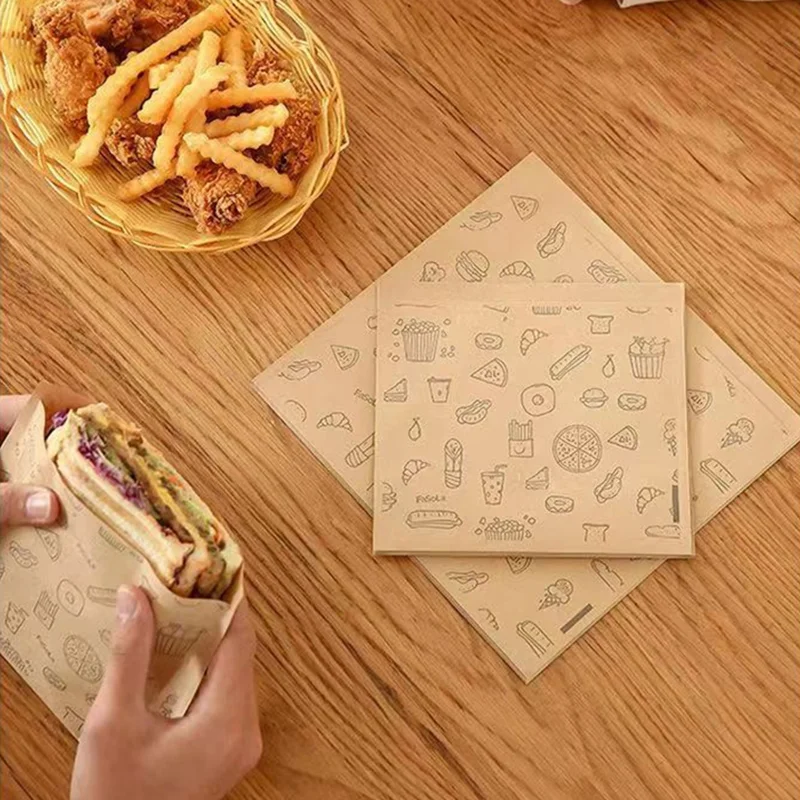 50-100 Stück Fettdichte Papiertüten Einweg-Verpackung Backpapier Dessert Sandwich Burger Verpackungstüten Küchenzubehör Neu – Detail 12