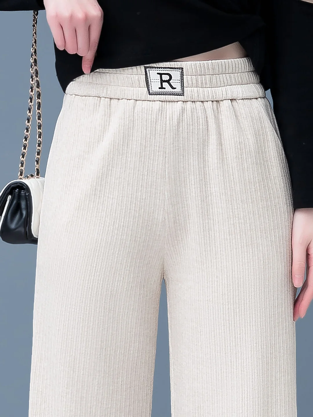 

Женские брюки с высокой талией и широкими штанинами, облегающие повседневные брюки, утепленные флисом, свободные прямые брюки, осень-зима, новинка