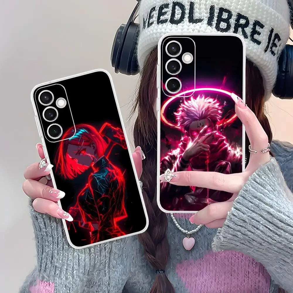 JJK Anime Neon Phone Case for Samsung Galaxy S25 S24 S23 S22 S21Plus FE Ultra Soft TPU Clear Shockproof Cover