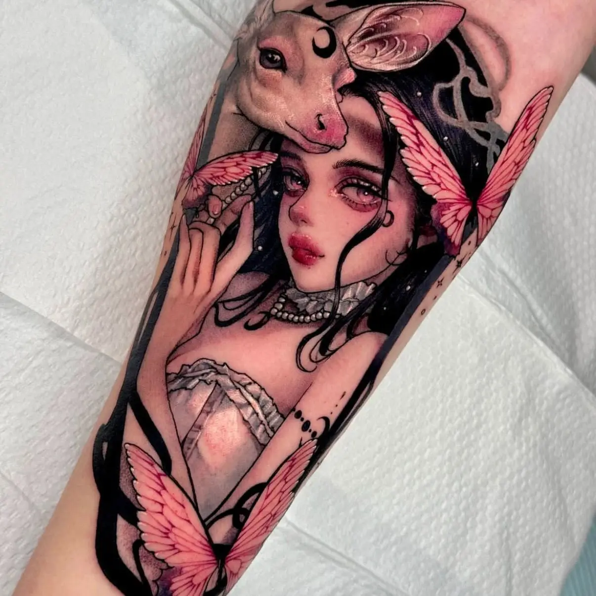 

Cartoon Sheep Butterfly Goddess Temporary Tattoos Lifelike Realistic Body Art Transfer Tattoo Waterproof Fake Tattoo Sticker