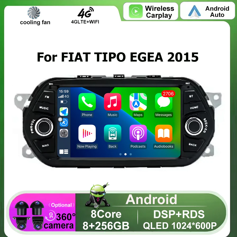 Android Auto Car Radio Navigation GPS 7'' Wireless Carplay For FIAT TIPO EGEA 2015 - 2017 Multimedia Video Player BT 5.0 4G WIFI