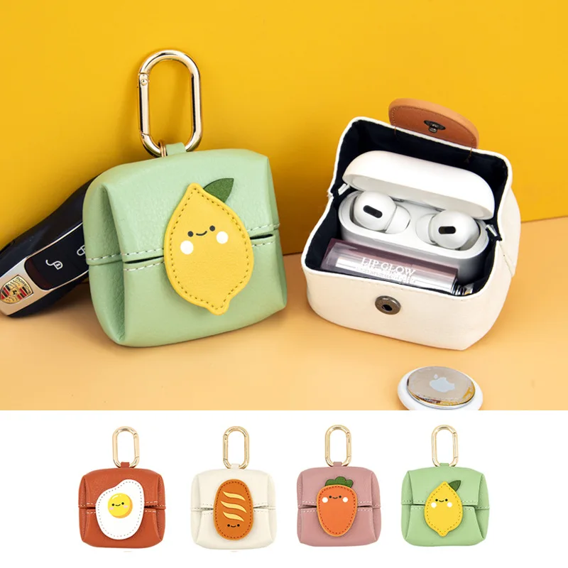 

Leather Cartoon Fruit Bag Keychain Cute Car Keyring Portable Headphone Case Bag Pendant Keychains For Women Girls Jewelry Gift