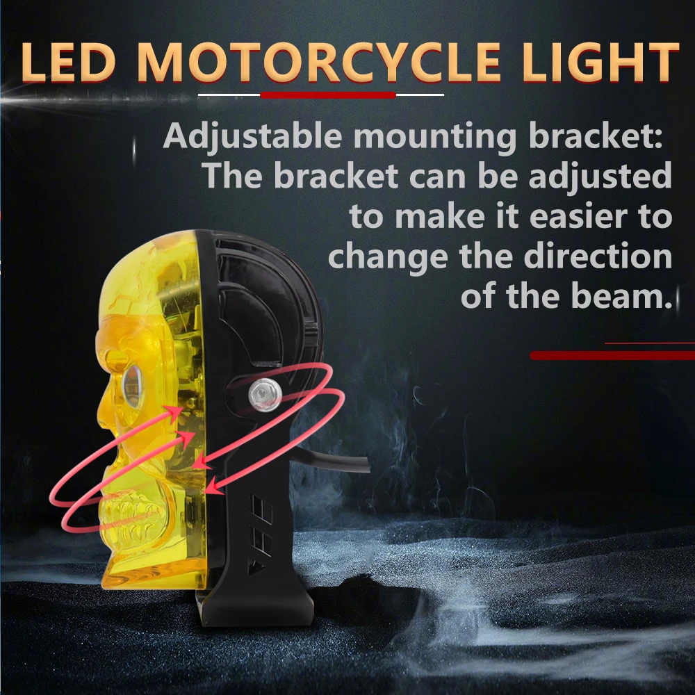 Picture 5: Motorcycle LED Spotlight Skull Headlight Dual Color Motorcycle High Low Beam Auxiliary Light Waterproof Motorcycle Accessories