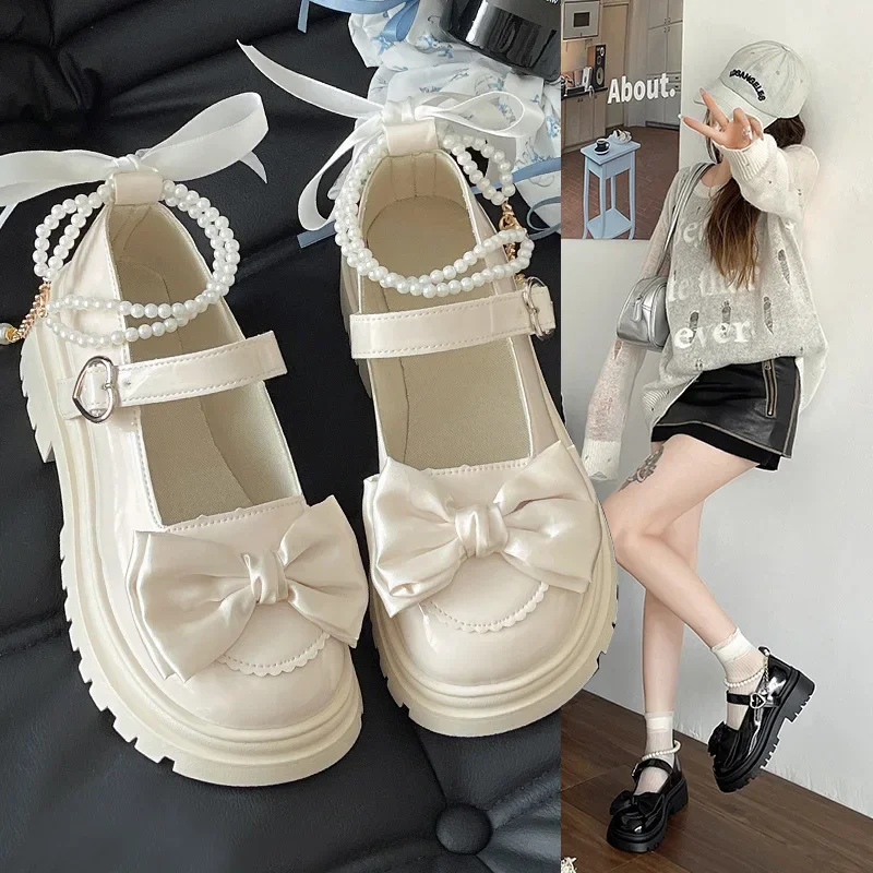 

Лоферы JK Lolita Mary Jane с круглым носком и толстой подошвой, Милая женская обувь с бантом, простые удобные универсальные повседневные Лоферы 40, оптовая продажа
