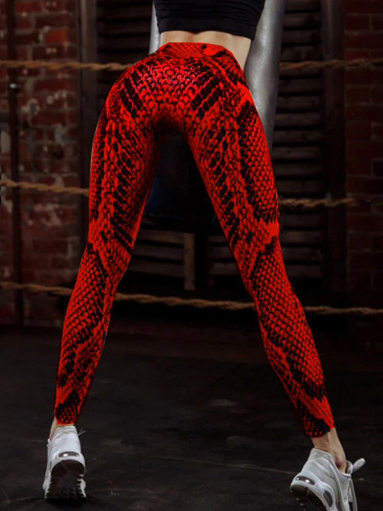 Leggings elásticos con estampado de serpiente para mujer, pantalones de lápiz para ejercicio, ropa deportiva para gimnasio, Push Up