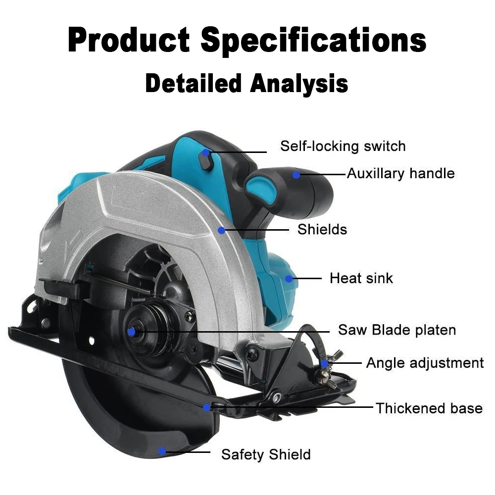 7 بوصة منشار دائري لاسلكي فرش منشار النجارة الكهربائية آلة قطع الألواح 0-45 °   قطع لماكيتا أو بطارية ديوالت
