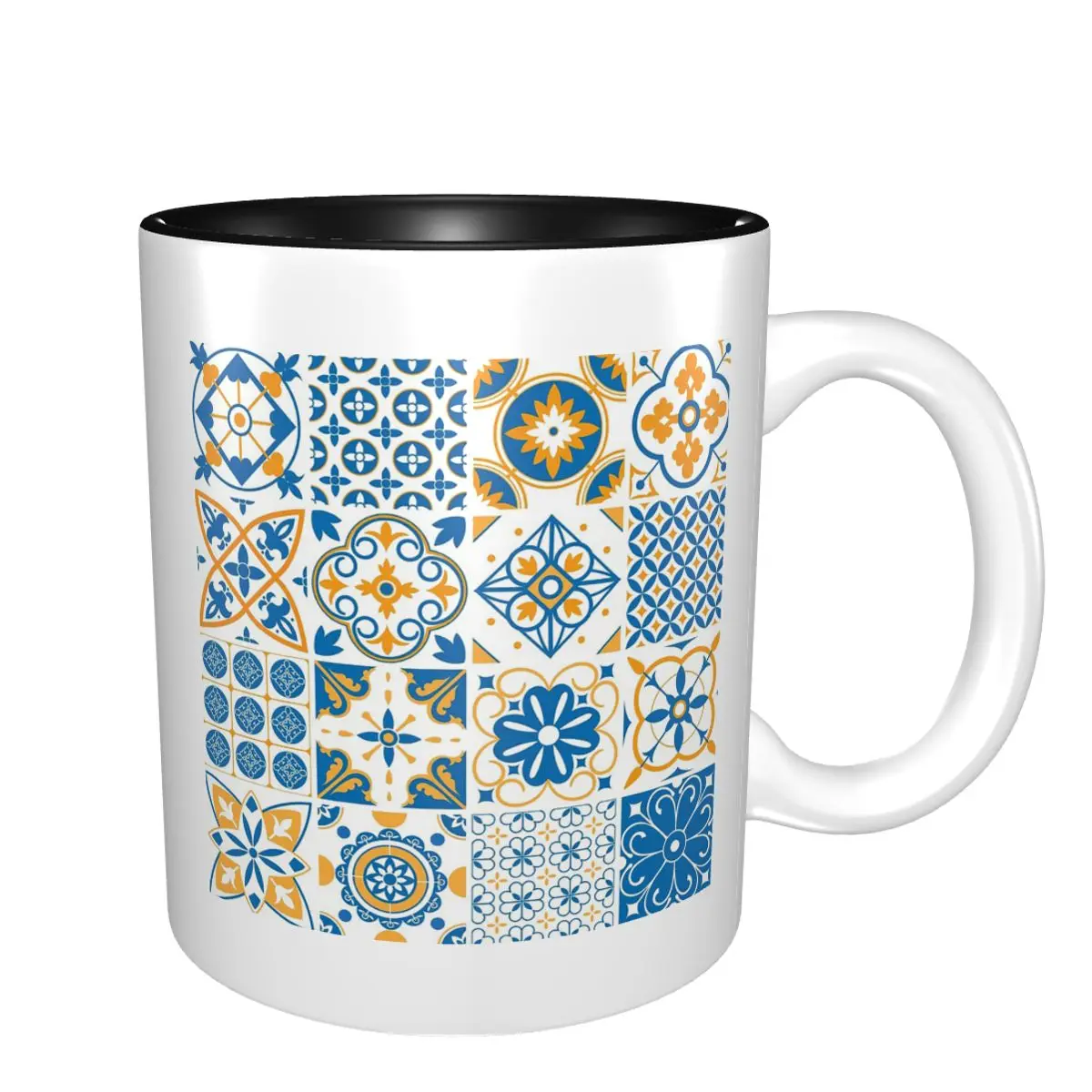 Mediterranean Mosaic Tiles Azulejos Mug Funny Ceramic Coffee Cups Tea Mugs Milk Cup Drinkware Gift for Woman Man