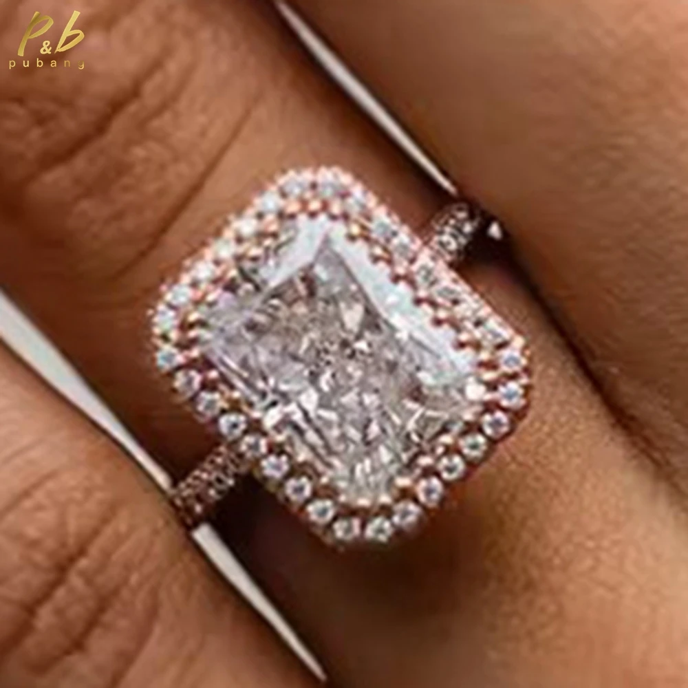 

PuBang 3EX VVS1 D Цвет Муассанит Обручальное Кольцо Бриллиант 5,5 CT Дробленый Лід Гибрид Сияющая Огранка 14 К Розовое Золото Ювелирные Изделия Для Женщин