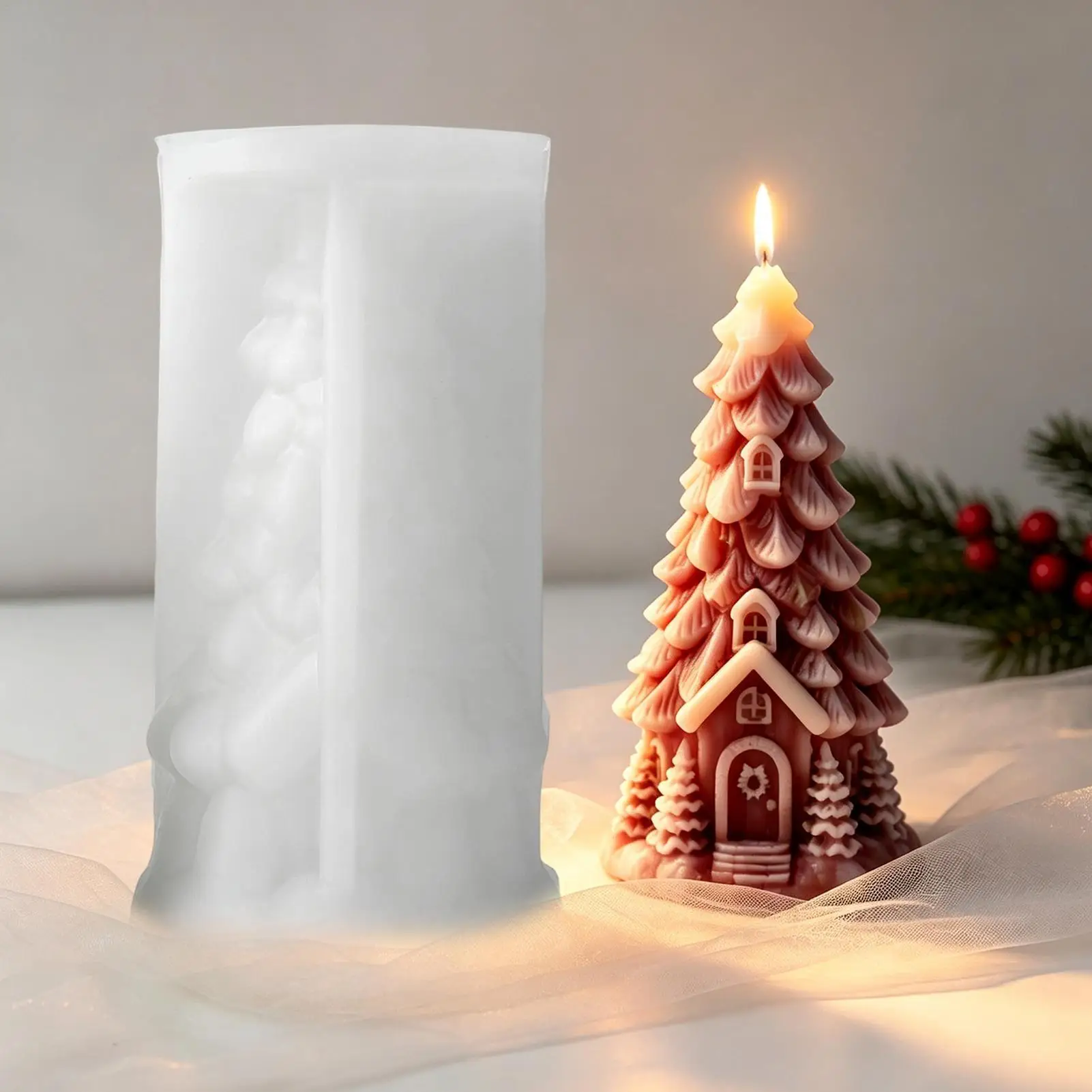 3D Forest Cabin Pine Tree Silicone Candle Mold Christmas Candle Mould Flexible Resin Soap Gypsum DIY Craft Home Decoration Gift