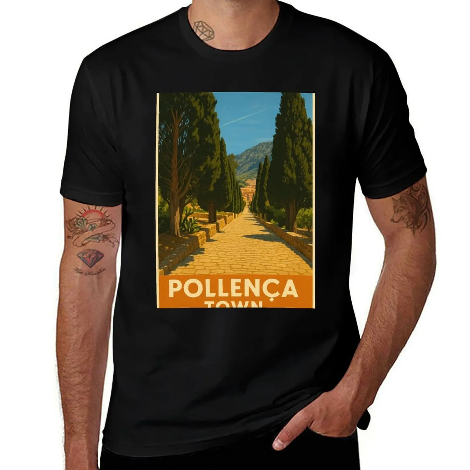 

Puerto Pollensa Vintage Travel Poster T-Shirt quick drying blue archive blacks sublime men graphic t shirts