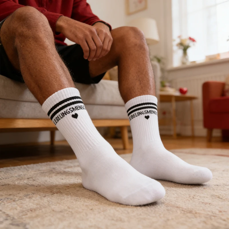 Valentine's Day Socks Couple Set Striped Love Socks with Heart Detail Unisex Pack for Matching Outfits & Romantic Gift Exchange